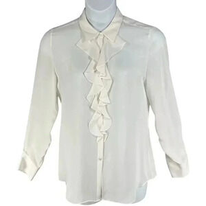 Joie NWT Womens L Porcelain Ruffle Blouse 100% Silk Long Sleeve Career Wear